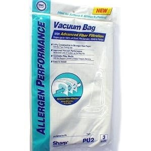 3 Sharp Pu-2 / Pu2 Allergy Vacuum Bags, Upright Vacuum Cleaners, EC12SWC, ECT5970, ECT5980, ECTU5907, ECTU5909, ECTU5910, EC12TWT4, EC12TXT2, ECS2720, ECT2840, ECT2850, ECT2860, ECT4650, ECT4660, ECT4765, ECT4770, ECT4840, ECT4880, ECTU2609, ECTU2709S, ECTU2809, ECTU4607, ECTU4609, ECTU4707, ECTU4709, ECTU4711S, ECTU4810