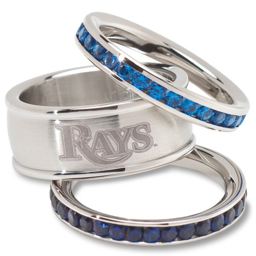 MLB Tampa Bay Rays Logo Crystal Stacked Ring Set (Size 6)