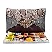 BMC Chic Faux Leather Multicolor Snakeskin Print Chain Accented Antique White Envelope Style Statement Clutch