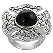 Silvertone and Goldtone Cubic Zirconia Created Onyx Patee Cross Ring
