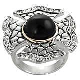 Tressa Silvertone and Goldtone Cubic Zirconia Created Onyx Patee Cross Ring