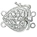 925 Sterling Silver Clear Cz Crystal Heart 2-Strand Pearl Box Clasp 18mm Connector Switch Bead with Safety Lock
