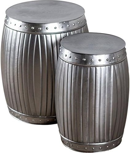 Shorney End Table - Available in Two Finishes - Circular Set of Table - Has a Drum Style Design and Looks Rustic - Made of Metal - Set of 2 (Natural)