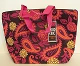 Two's Company - Boho Chic Insulated Zippered Lunch Tote Cooler Bag, Dark Brown with Pink, Orange, and Yellow Design
