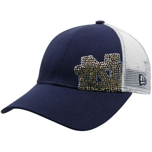 New Era Notre Dame Fighting Irish Ladies Navy Blue Jersey Shimmer Rhinestone Mesh Back Adjustable Hat