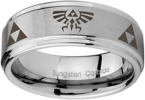 8MM Tungsten Carbide Legend of Zelda Silver Step Edges Wedding Engraved Ring Size 11