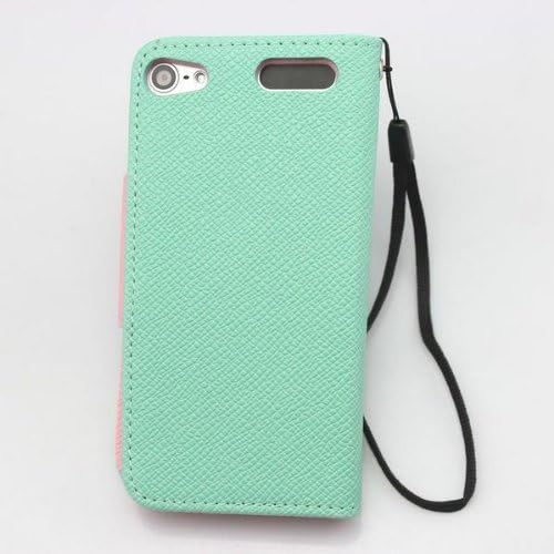 PIAOPIAO leather flip wallet credit card case cover for apple ipod touch 5 gen 5g 5th (green outside pink inside)