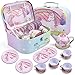 JOYIN Unicorn Tea Set for Toddlers Tea Party Set for Children Kids Pretend Role Play Tin Teapot Set with Cups, Plates and Carrying Case Kitchen Toy for Little Girls Birthday Gifts Age 3 4 5 6