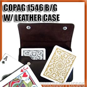 Copag Plastic Cards Leather Case Set 1546 Black/Gold Poker, Regular Index