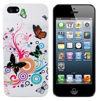 mumbi Coque Plastique Rigide Dure iPhone 5 - Housse Etui Protecteur (arrière rigide) poche Étui multicouleur motif moderne fleurs et papillons mumbi Coque Plastique Rigide Dure iPhone 5 - Housse Etui Protecteur (arrière rigide) poche Étui multicouleur motif moderne fleurs et papillons