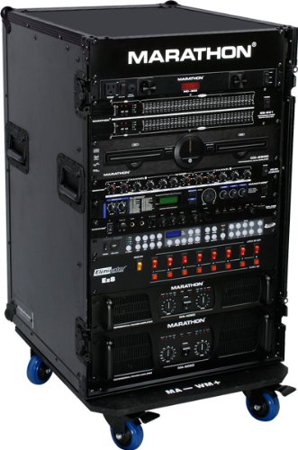 Marathon Flight Ready MA 16Uadwblk Black Series 16U Amplifier Deluxe Case 18 Inch Body Depth With Wheels