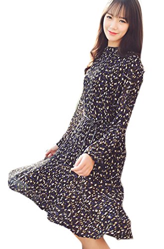 Clack 大きいサイズ ワンピース 長袖 ドット モザイクデザイン バックジップ付き 裏地有り レディース 【正規品】