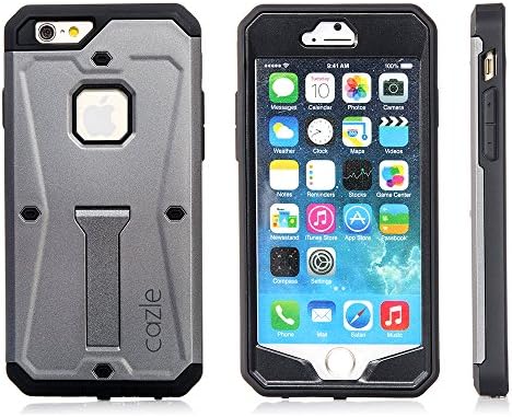 iPhone 6S, iPhone 6, Tridefense Three-layer Rugged Protective Cover with Built in Screen Protector and Foldable Kickstand for Apple iPhone 6S iPhone 6 By Cazel (Gray)