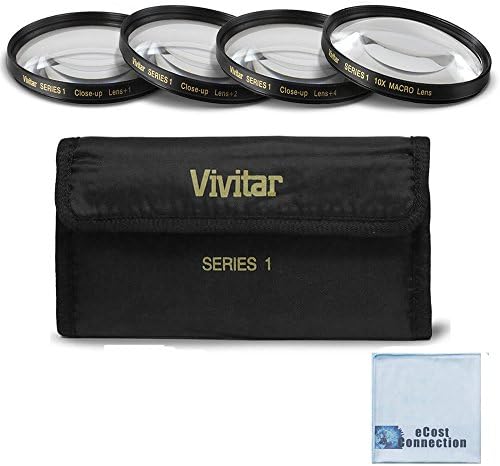 Vivitar 58mm Pro Series High Quality 4pc HD Macro Close Up Filter Set +1 +2 +4 +10 for Canon XA10 HD Professional, XA20 Professional HD, XA25 Professional HD and More Models + eCost Microfiber Cleaning Cloth