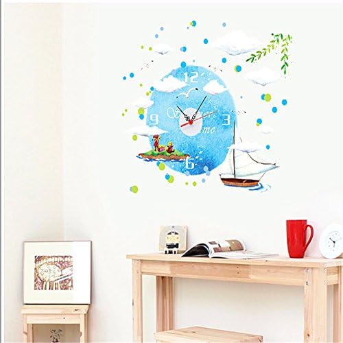 Joloplaza Blue Sky Sailor Farward Clock Lovely Wall Sticker Children Kids Room Decal DIY Wall Decal Wall Sticker Decoration