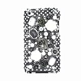 White with Black Flower Jewel Sparkling Luxury Rhinestones Full Diamond Bling Apple Ipod Touch 4 / 4th / 4G / itouch Gen Generation 8GB 32GB 64GB Mp3 Case + Microfiber Bag