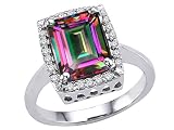 3.74 cts Genuine Large Emerald Cut Mystic Rainbow Topaz and Diamond Ring. - 14kt White or Yellow Gold