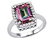 3.74 cts Genuine Large Emerald Cut Mystic Rainbow Topaz and Diamond Ring. - 14kt White or Yellow Gold