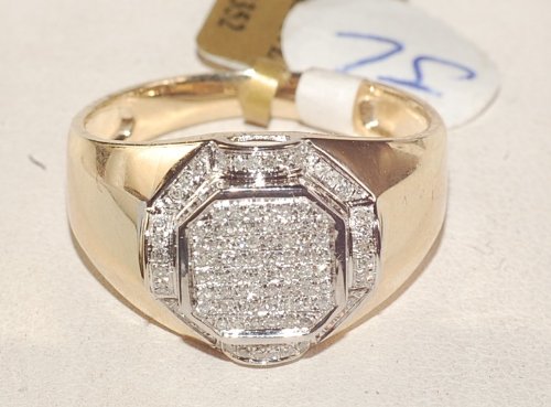 Micro Pave Diamond and Yellow Gold Mens Ring Jewelry B/new
