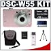 Sony CyberShot DSC-W55 7.2 Megapixel Digital Camera with 3x Optical Zoom (Pink) + Lexar Media 1GB 40x Platinum II Series Memory Stick (MS) PRO Duo Card + Deluxe Soft Carrying Case + High Speed USB 2.0 Memory Stick (MS) Card Reader