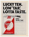 1972 Lucky Ten Cigarette Low Tar Lotta Taste Print Ad (6702)