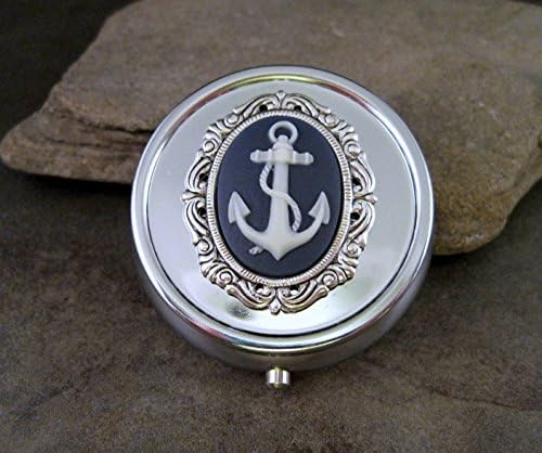 Handmade Nautical Anchor Cameo Silver Pill Box