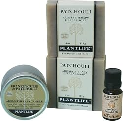 Patchouli 100% Pure & Natural Aromatherapy Herbal Soap(2), Patchouli Essential Oil & Frankincense & Patchouli Aromatherapy Candle