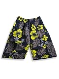 Private Label - Boys Swim Shorts, Navy and Yellow Floral Print with Bikini Woman