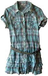 Rayon/Spandex Crinkled Belted  Short Sleeves  Shirt  Dress With Ruffles