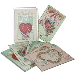 Cavallini Glitter Vintage Carte Postale Valentines' Day Cards set of 12 (6 different designs)