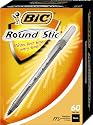 BIC Round Stic Ball Pen, Medium Point, 1.0 mm, Black, 60 Pens (GSM609-Blk)