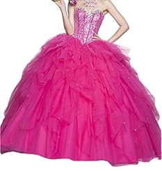 Strapless  Lace-Up Backless Beaded Sequined Tulle   Ball Gown Quinceanera Dress  With Ruffles