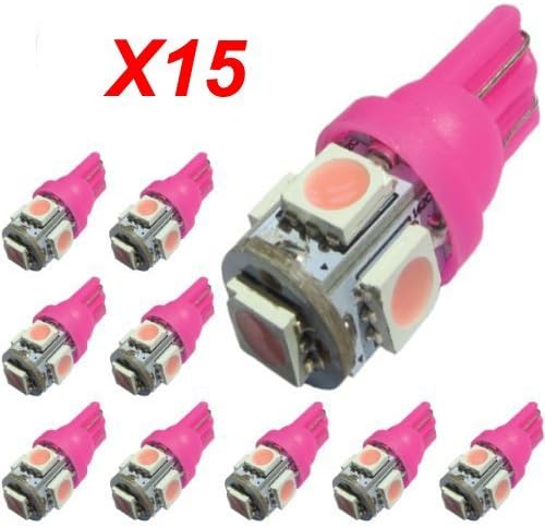 PhoneProof 15 x 194 168 2825 T10 Wedge 5-smd 5050 High Power Car Led Lights Bulb (Pink)