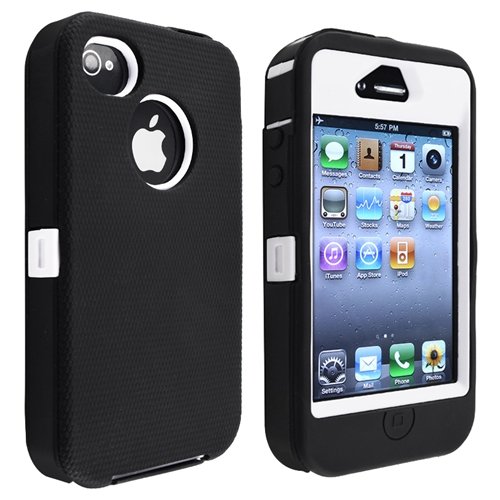 eForCity Hybrid Case compatible with Apple® Iphone® 4/ 4S, White Hard/ Black Skin