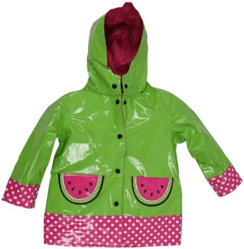 Wippette Girls and Infant Waterproof Hooded Watermelon Raincoat - Green (Size 3T)