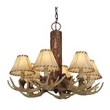 Rustic Antler Lodge - 6 Light Rustic Chandelier Lighting Fixture - Noachian Stone - Faux Leather - B2794
