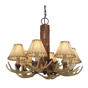 Rustic Lodge - 6 Light Rustic Chandelier Lighting Fixture - Noachian Stone - Faux Leather... by Vaxcel USA Lighting