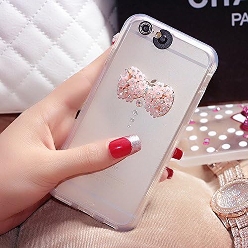 (Lighting Color can change) Bling Flower Butterfly Rhinestone LED Flash Light UP Remind Incoming Call Cases Cover For Smart Mobile Phones (Apple iPhone 6 Plus / 6S Plus 5.5", Pink-Bow)