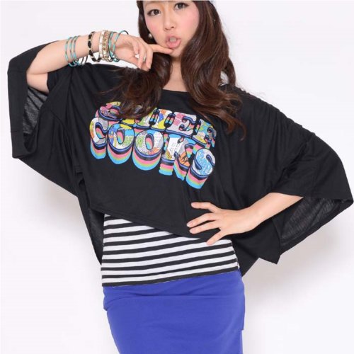 （エイチアールワールド）HR-WORLD ロゴ  メッセージ ２点セット set ショート丈 プリント ドルマンＴ ボーダータンク 0955