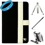 Black-White Canvas Portfolio Carrying Case for Sony PRS-950SC Daily Edition Reader + Tablet Headrest Mounting + Silver Dual Tip Aluminum Stylus Pen for E-ink and LCD Display Screen Tablets or e-Readers + Silver Metal Stand + SumacLife TM Wisdom*Courage Wristband