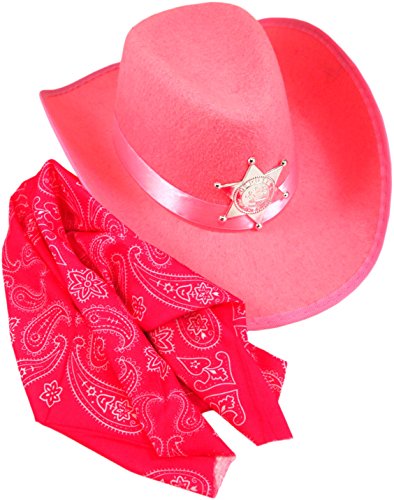 Pink Cowgirl Hat & Bandana Dress Up Set, Sheriff Badge Included