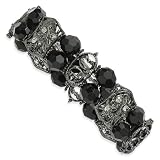 1928 Black-plated Faceted Jet and Black Crystal Stretch Bracelet