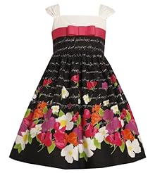 Girls Sleeveless Square Neck Empire   Waistline   Shirred Cotton/Nylon/Polyester Knee Length Floral Print Party Dress  With a Bow(s) and a Ribbon  and a Sash  and Ruffles