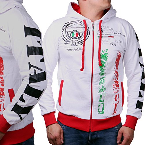 Herren Kaputzenjacken | National Flags | Germany | Italy | New York | Great Britiain | Baumwolljacke mit Reißverschluss und Zugband (M-Slim, Weiß Italy)