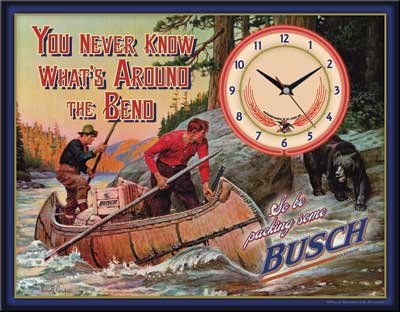 Busch Beer Vintage Tin Sign Clock with Neon