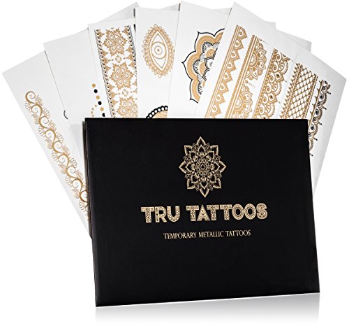 Tru Flash Tattoos - Premium Temporary Metallic Tattoos - 6 Sheets - Festival Flash Tattoos - Flash Tattoos For Women - Over 50 Intricate Designs