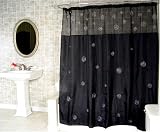 Swirl Metallic Embroidered Black Fabric Shower Curtain
