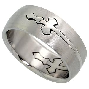 Stainless Steel 5/16 in. (8 mm) Thor's Mjollnir (Hammer) Dome Ring (Available in Sizes 7 to 14), size 9