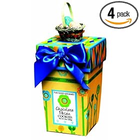 Too Good Gourmet Easter Basket and Blue Ribbon Topped Gift Box with Chocolate Pecan Cookies, 8-Ounce Gift Box (Pack of 4)