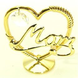 Gold & Clear Swarovski Crystal Mom Heart Sculpture Gift